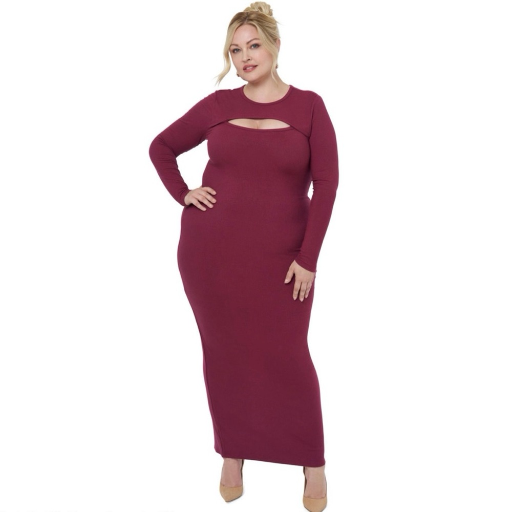 edited by Remi Bader Women’z Burgundy Maxi Cutout Bodycon Dress Size 2X